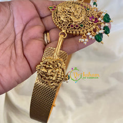 AD Stone Lakshmi Pendant Plain Hipbelt-Green Bead-G6743