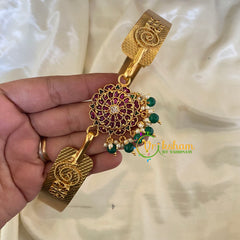 AD Stone Floral Pendant Plain Hipbelt-Green Bead-G6751