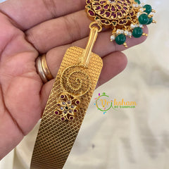 AD Stone Floral Pendant Plain Hipbelt-Green Bead-G6751