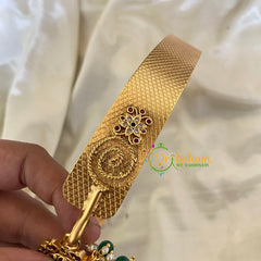 AD Stone Floral Pendant Plain Hipbelt-Green Bead-G6751