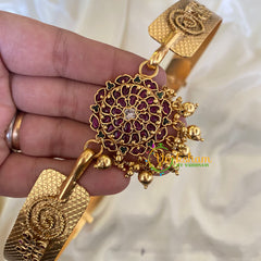 AD Stone Floral Pendant Plain Hipbelt-Gold Bead-G6750