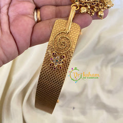 AD Stone Floral Pendant Plain Hipbelt-Gold Bead-G6750