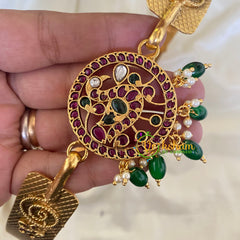 AD Stone Peacock Pendant Plain Hipbelt-Green Bead Pearl-G6747