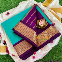 Aqua Green Korvai Handloom Silk Cotton Saree-VS341
