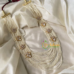 White Bead Layered Victorian Diamond Long Neckpiece -VV760