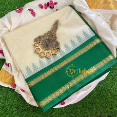 Half White and Green Korvai Handloom Silk Cotton Saree-VS343