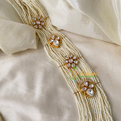 White Bead Layered Victorian Diamond Long Neckpiece -VV760