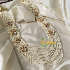 White Bead Layered Victorian Diamond Long Neckpiece -VV760
