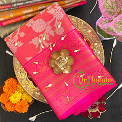 Orange Pink Semi Banarasi Saree-Festive Banarasi Saree-SA0001