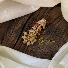 AD Stone Gold Saree Pin -Flower Pot Brooch-G9739