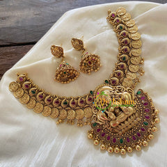 Gold look alike Coin Lakshmi Short neckpiece - Gold Bead - G7875
