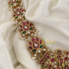 Precious Jadau Kundan haram with pendant-Pearl-J741