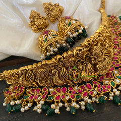 Lakshmi Jadau Kundan High Neck Choker-Green Bead-J712