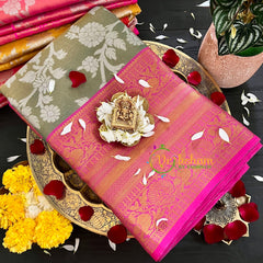 Grey Pink Semi Banarasi Saree-Festive Banarasi Saree-SA0003