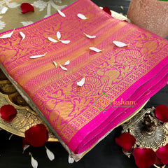 Grey Pink Semi Banarasi Saree-Festive Banarasi Saree-SA0003