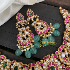 Jadau Kundan Peacock Neckpiece-Red Green-J737