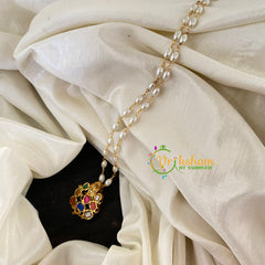 Exquisite Jadau Kundan Navarathna Ganesh Pendant Pearl Mala-J762