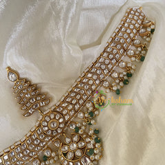 Precious Jadau Kundan Sheeshphool Maang Tikka-White-Green Bead -j760