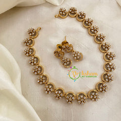 Simple AD Stone Choker Short Neckpiece-White-Floral -G9026