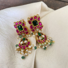 Precious Jadau Kundan Danglers -Red Green -J766
