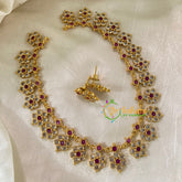 Premium AD Stone Choker Short Neckpiece -Red White-G9058