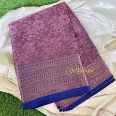 Mauve Purple with Blue Border Kora Muslin Saree-VS642