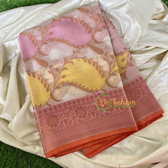 White Base Designer Kora Muslin Saree-VS648