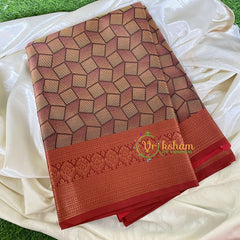 Brown Kora Muslin Saree-Geometrical-VS652