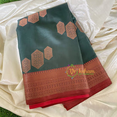 dark Green Kora Muslin Saree-VS650