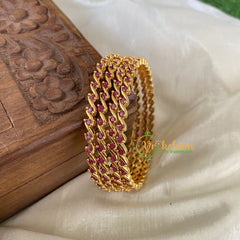 Premium AD Stone Bangles -Red Dots-G6806