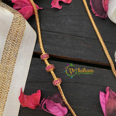 Traditional AD Stone Mogappu Chain-Hollow 2St-Red-G4598