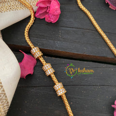 Traditional AD Stone Mogappu Chain-Hollow 4St-White-G4599