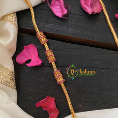 Traditional AD Stone Mogappu Chain-Filigree-RED-G4606