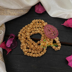 Traditional AD Stone Mogappu Chain-Red- FLORAL-G4611