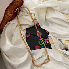 Traditional AD Stone Mogappu Chain-Red- FLORAL-G4611