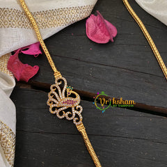 Traditional AD Stone Peacock Mugappu Chain-White Red-G4613