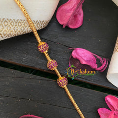 Traditional AD Stone Mogappu Chain-Round-Red-G4615