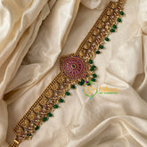 Gold look alike AD Stone Bridal Hip Chain -Green Bead-G9108