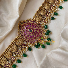 Gold look alike AD Stone Bridal Hip Chain -Green Bead-G9108