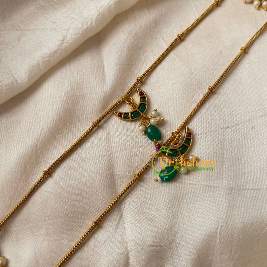 Elegant Gold Look Alike Thin Anklets -chandh-Green Red -G9113