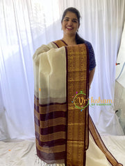 Half White Silk Cotton Saree with Dark maroon Border-VS675