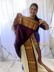 Half White Silk Cotton Saree with Dark maroon Border-VS675