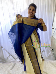 Half White Silk Cotton Saree with Dark Blue Border -VS679