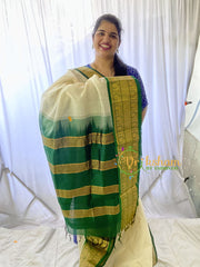 Half White Silk Cotton Saree with Green Border-VS680