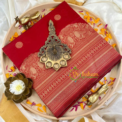 Red Litchi Silk Saree-VS370