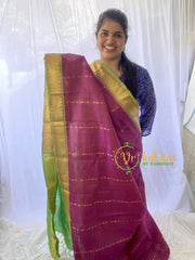 Purple with Green Vairaoosi Silk Cotton Saree-VS402