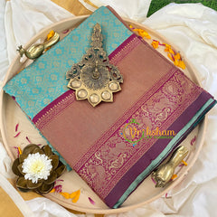 Light Teal Blue Litchi Silk Saree-VS379