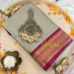 Grey with Red Litchi Silk Saree-VS382