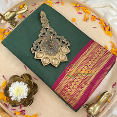 Dark Green with Red Litchi Silk Saree-VS389