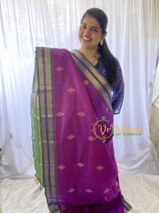 Purple Kolam Silk Cotton Saree-Handloom Saree-VS452